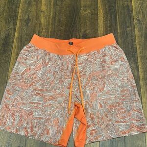 Men's Orange Patterned Athletic Shorts